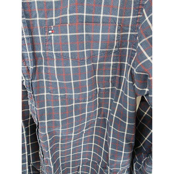 Tommy Hilfiger Mens Blue Checkered Medium XS Button Down Dress Shirt Classic Fit - Picture 4 of 8